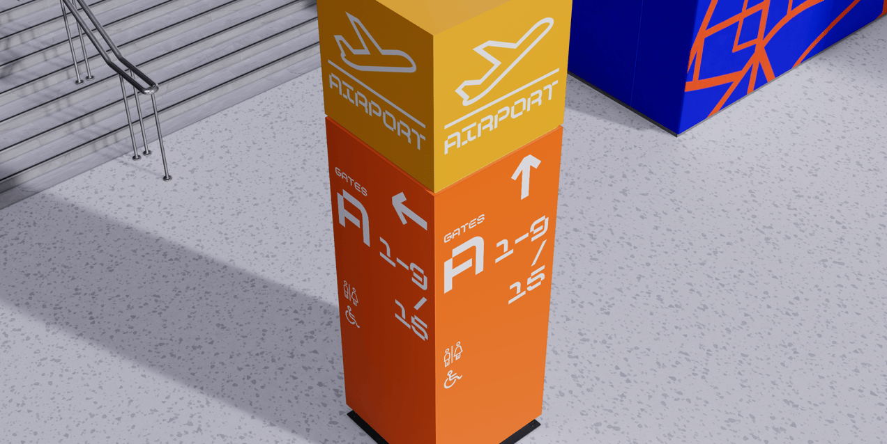 Free Interior Direction Sign 3D mockup. Create presentations using Online Mockup Generator.