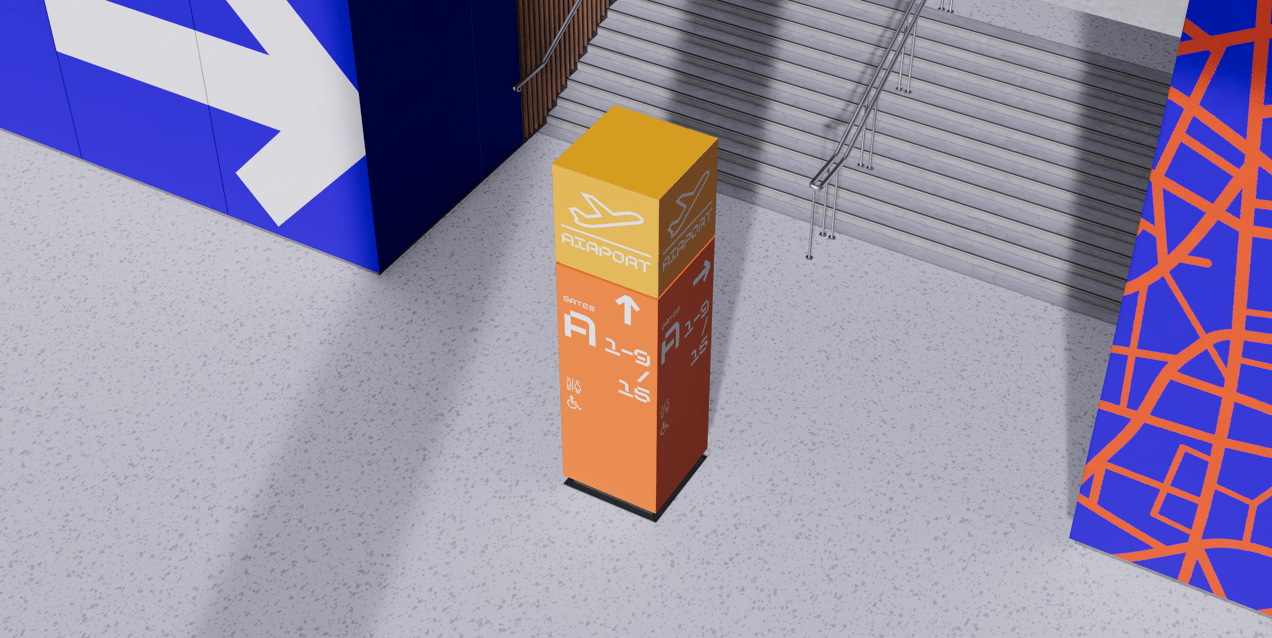 Free Interior Direction Sign 3D mockup. Create presentations using Online Mockup Generator.
