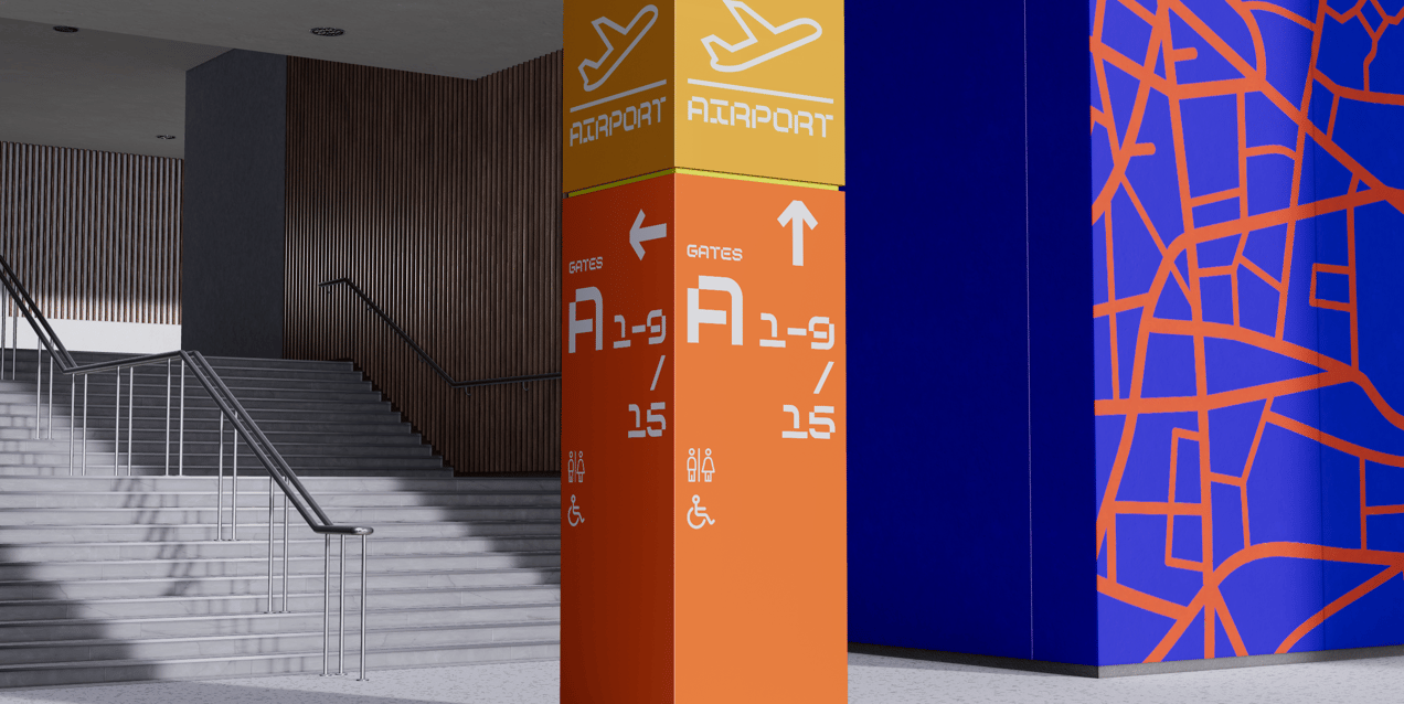 Free Interior Direction Sign 3D mockup. Create presentations using Online Mockup Generator.