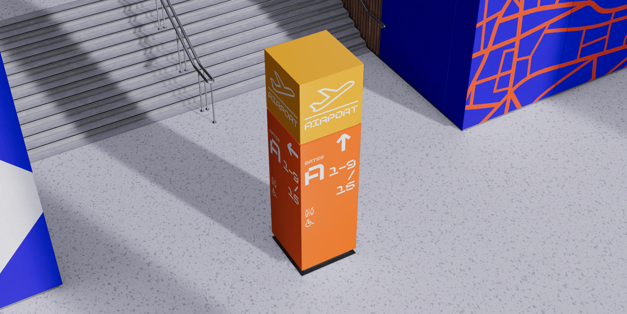 Free Interior Direction Sign 3D mockup. Create presentations using Online Mockup Generator.