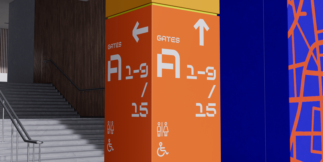 Free Interior Direction Sign 3D mockup. Create presentations using Online Mockup Generator.