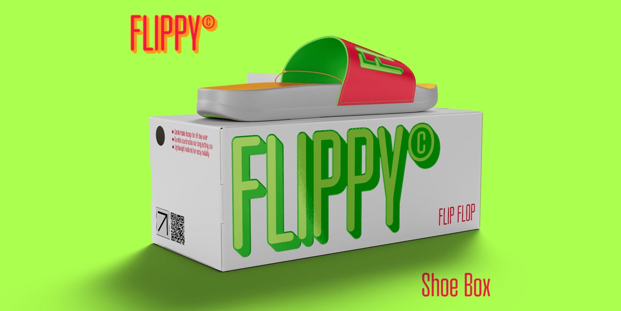 Free Flip Flop with Box 3D mockup. Create presentations using Online Mockup Generator.
