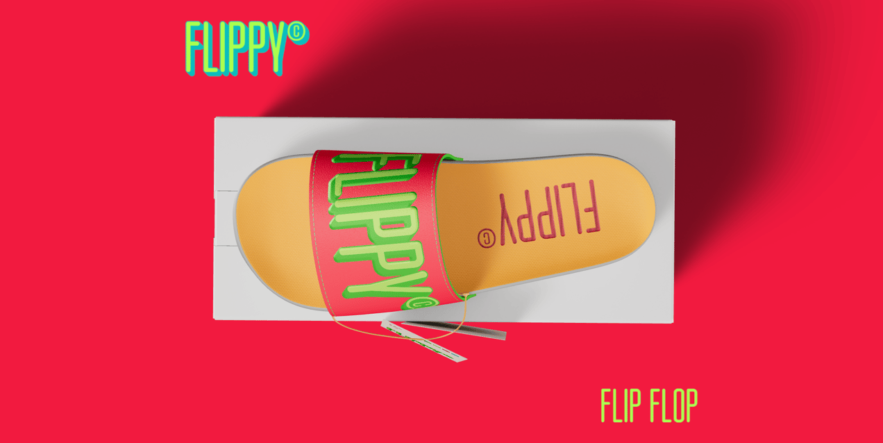 Free Flip Flop with Box 3D mockup. Create presentations using Online Mockup Generator.
