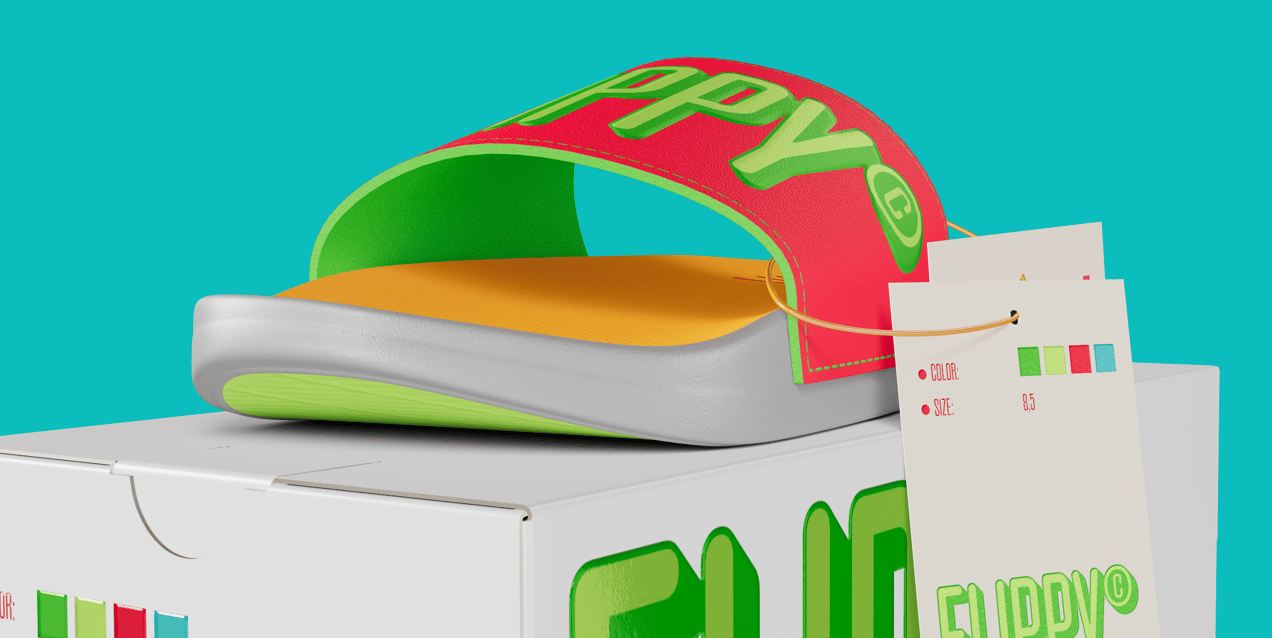Free Flip Flop with Box 3D mockup. Create presentations using Online Mockup Generator.