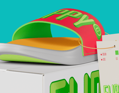 Free Flip Flop with Box 3D mockup. Create presentations using Online Mockup Generator.