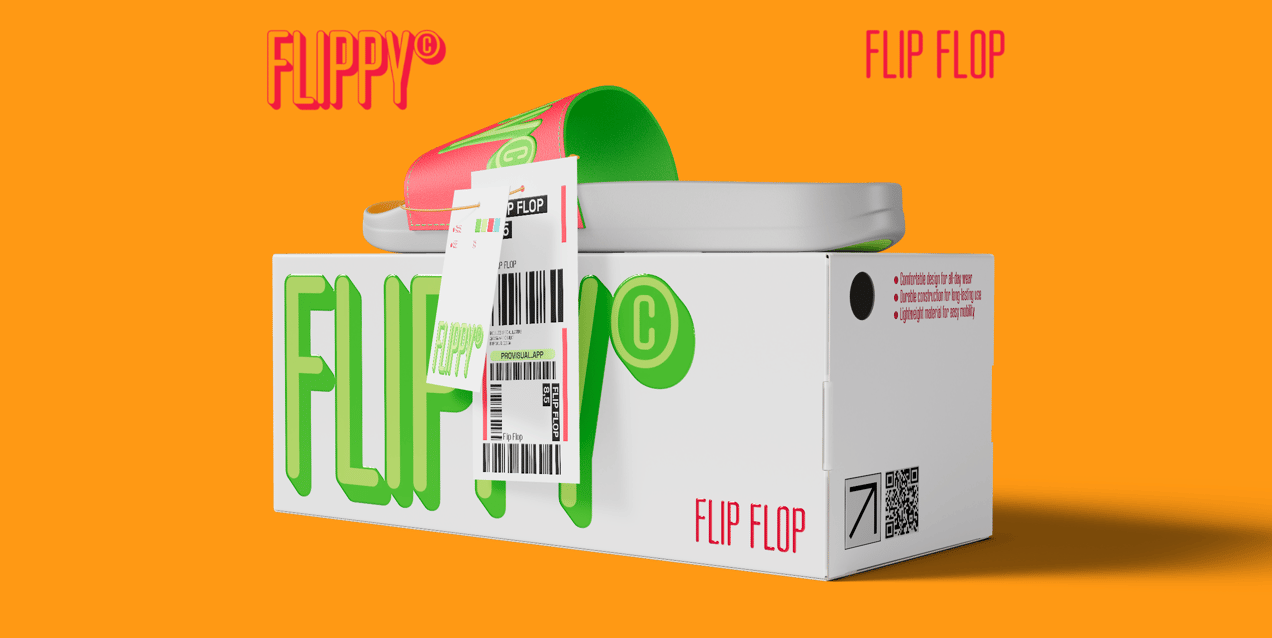 Free Flip Flop with Box 3D mockup. Create presentations using Online Mockup Generator.