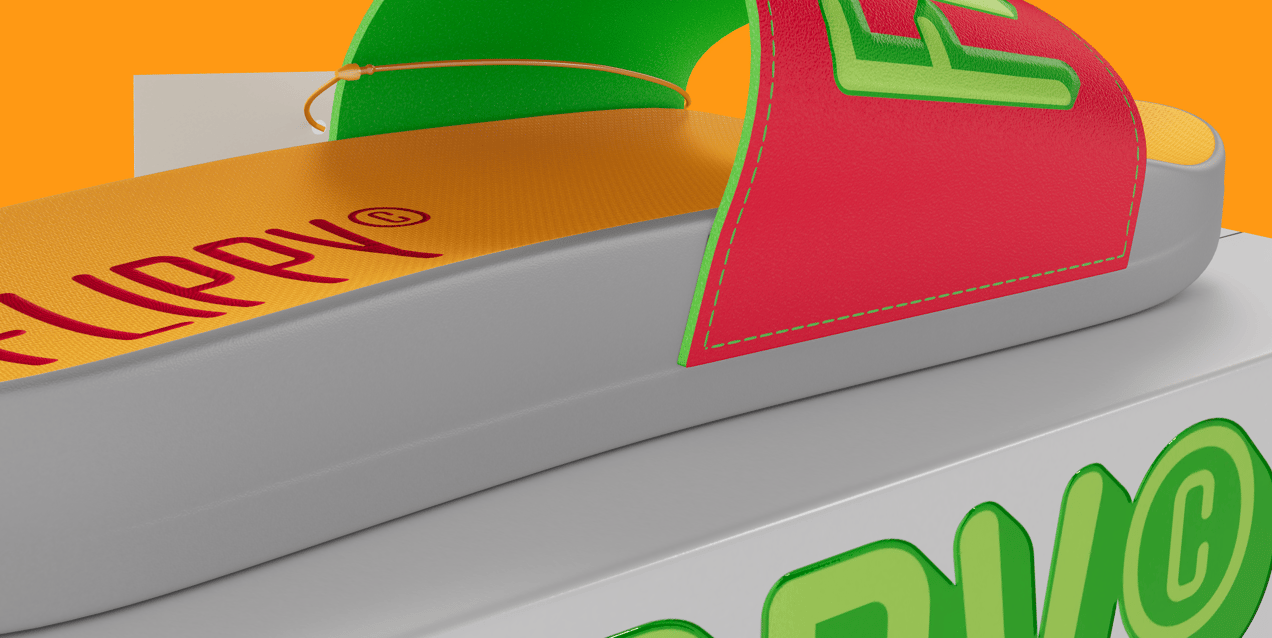 Free Flip Flop with Box 3D mockup. Create presentations using Online Mockup Generator.