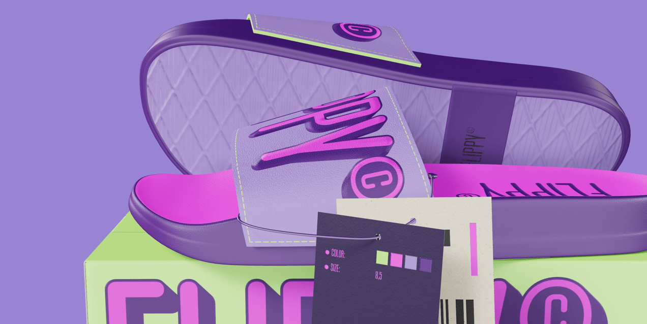 Free Flip Flop with Box 3D mockup. Create presentations using Online Mockup Generator.
