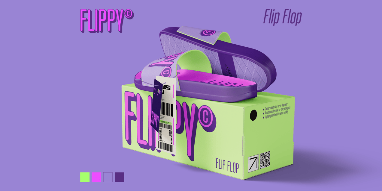 Free Flip Flop with Box 3D mockup. Create presentations using Online Mockup Generator.