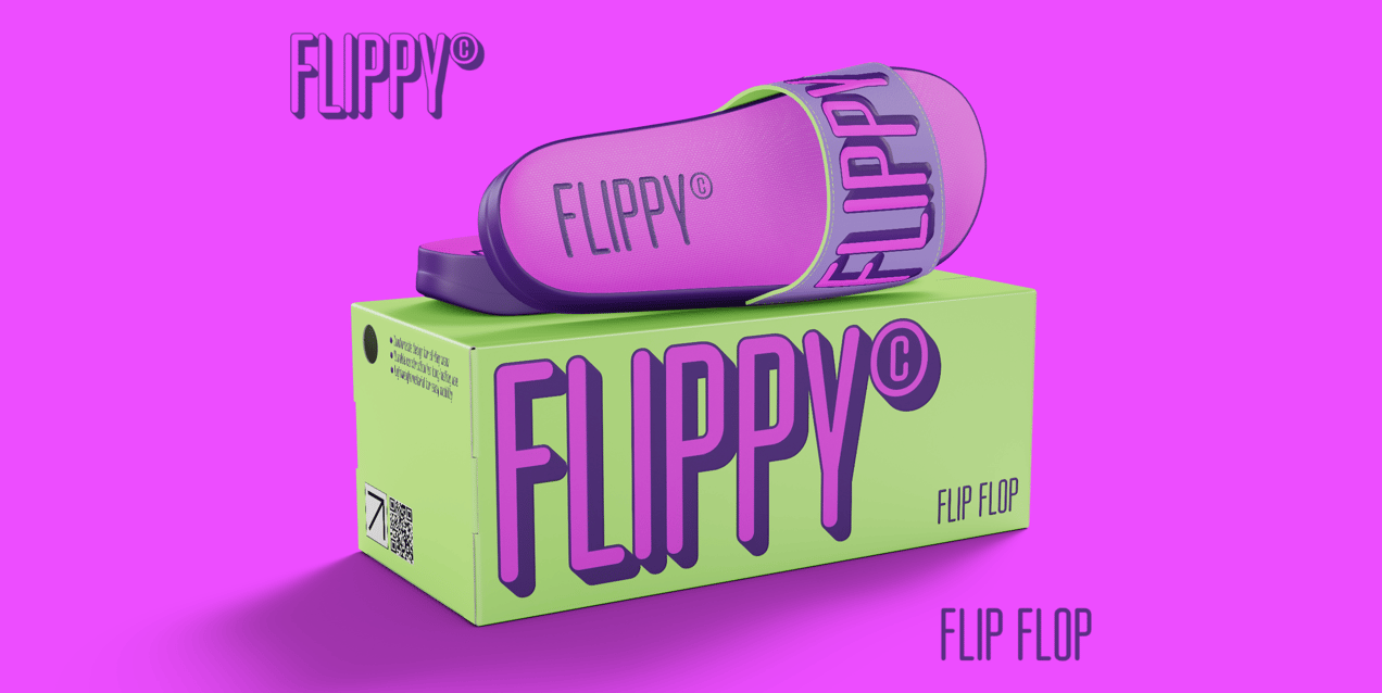 Free Flip Flop with Box 3D mockup. Create presentations using Online Mockup Generator.
