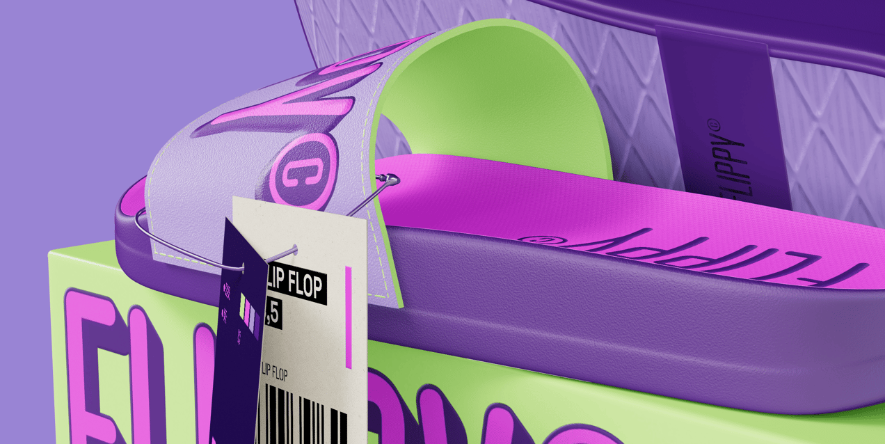 Free Flip Flop with Box 3D mockup. Create presentations using Online Mockup Generator.