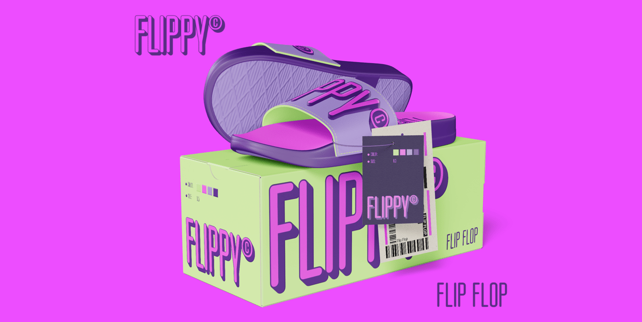 Free Flip Flop with Box 3D mockup. Create presentations using Online Mockup Generator.