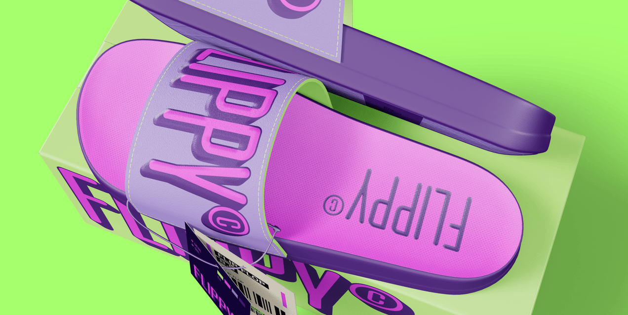 Free Flip Flop with Box 3D mockup. Create presentations using Online Mockup Generator.