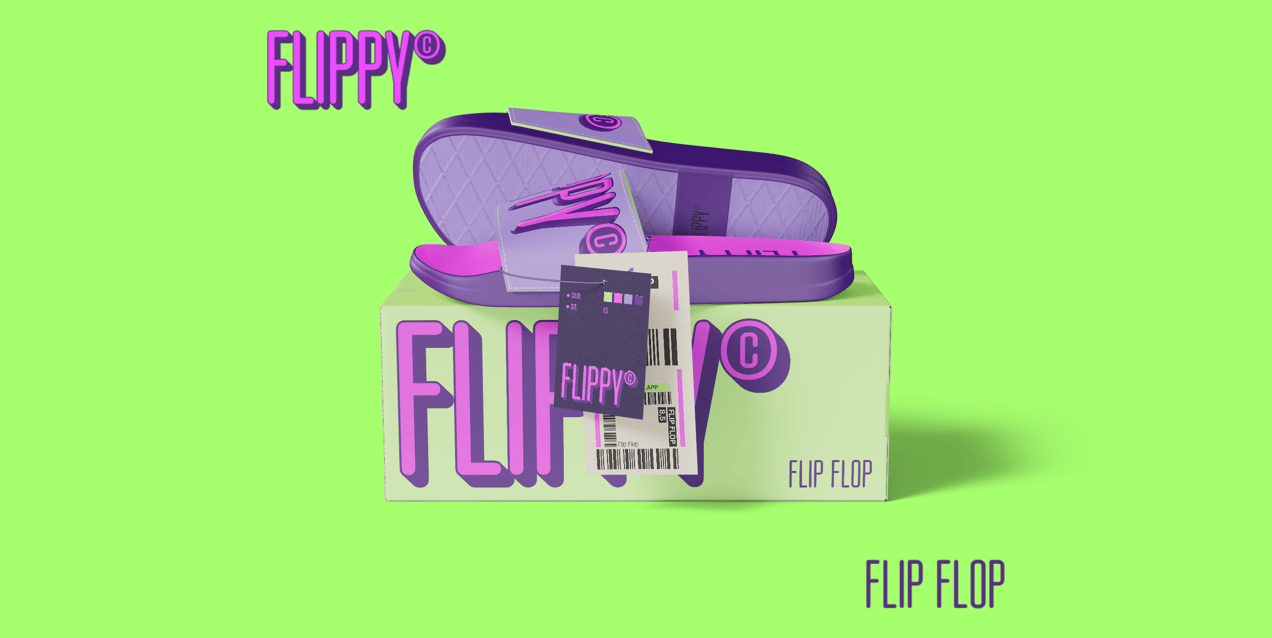 Free Flip Flop with Box 3D mockup. Create presentations using Online Mockup Generator.