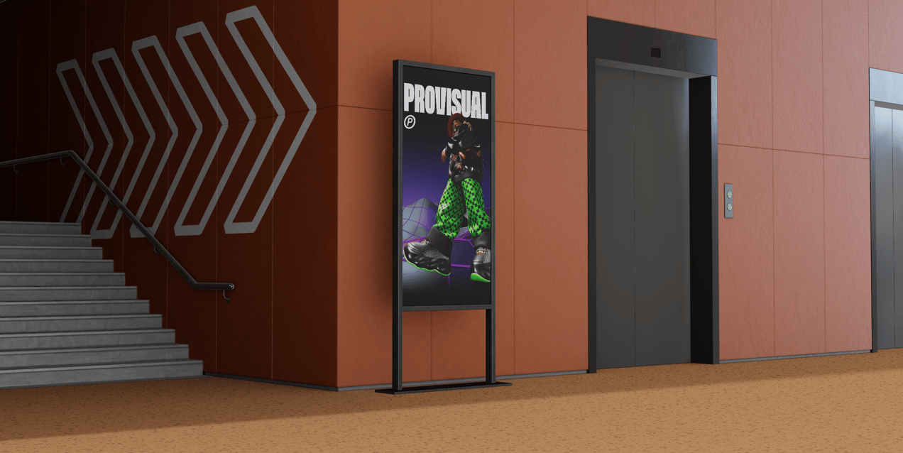 Interior Direction Stand 3D mockup. Create presentations using Online Mockup Generator.