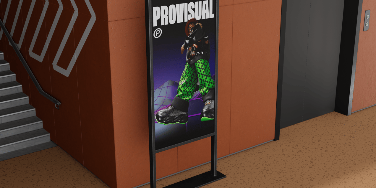 Interior Direction Stand 3D mockup. Create presentations using Online Mockup Generator.