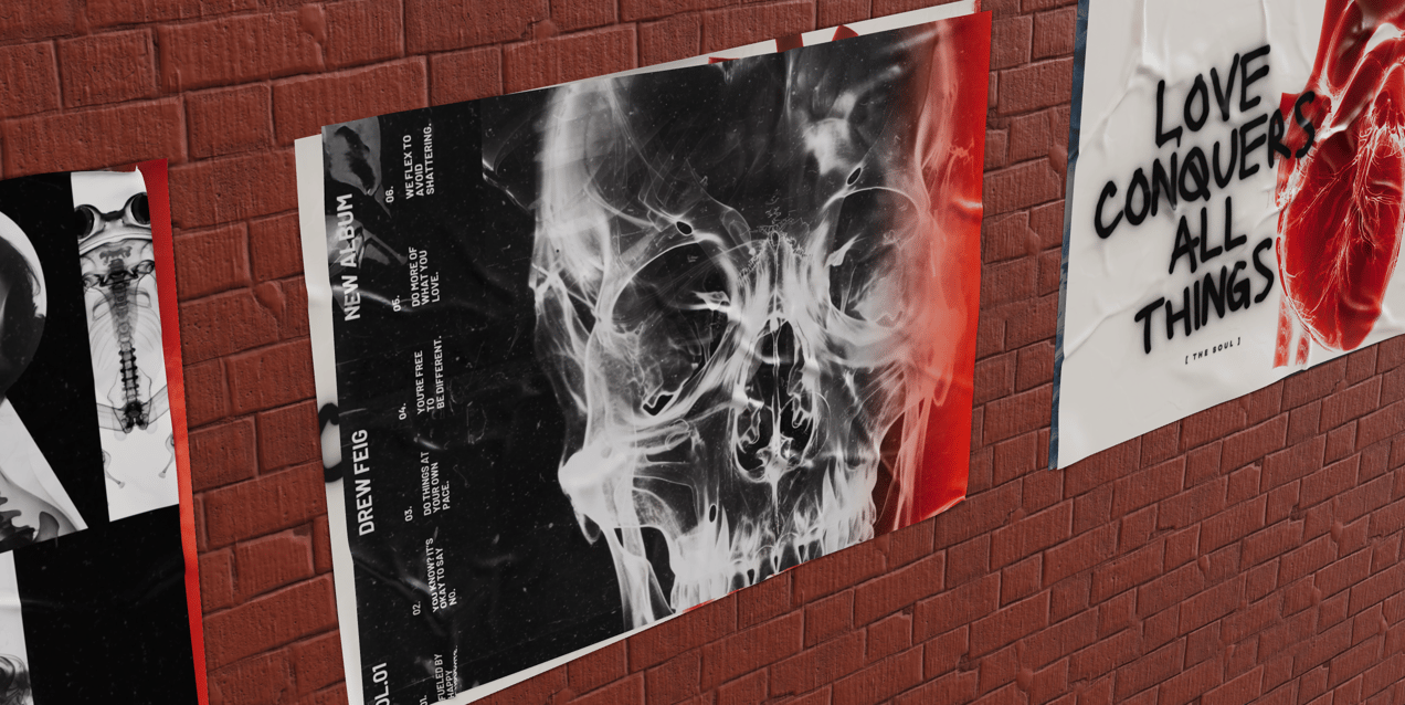 Free Poster 3D mockup. Create presentations using Online Mockup Generator.