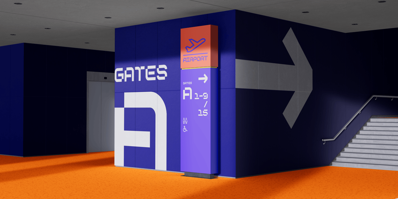 Free Interior Direction Sign 3D mockup. Create presentations using Online Mockup Generator.