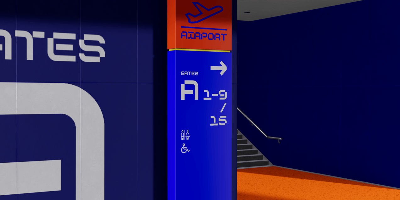 Free Interior Direction Sign 3D mockup. Create presentations using Online Mockup Generator.
