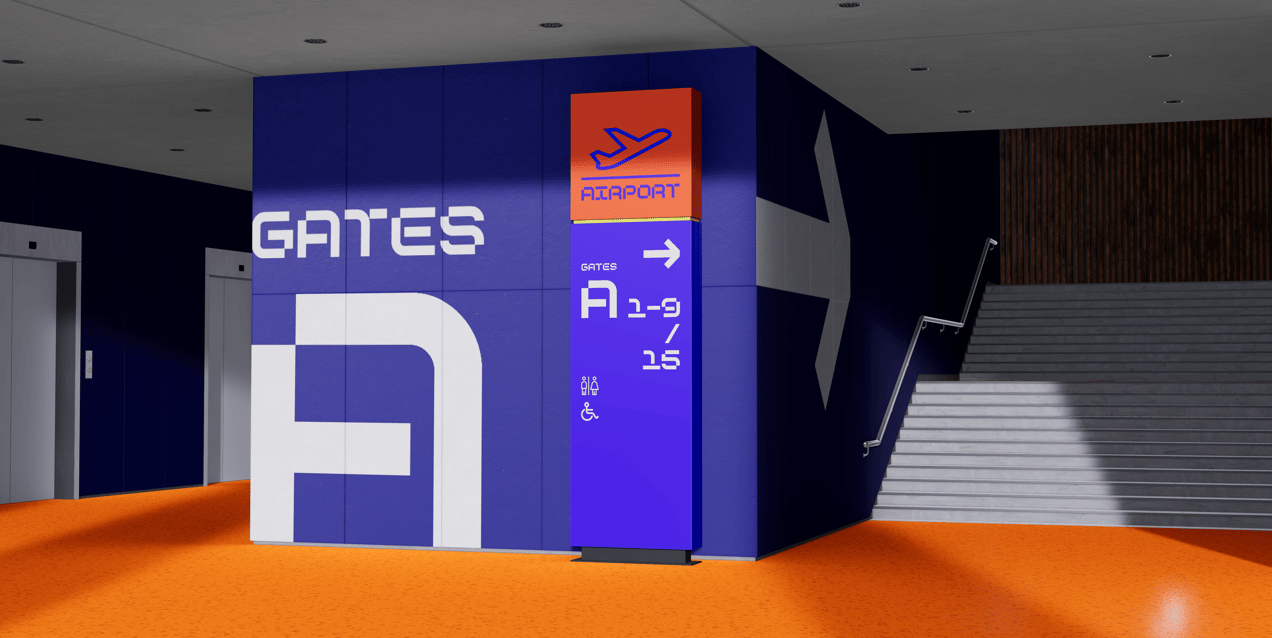Free Interior Direction Sign 3D mockup. Create presentations using Online Mockup Generator.