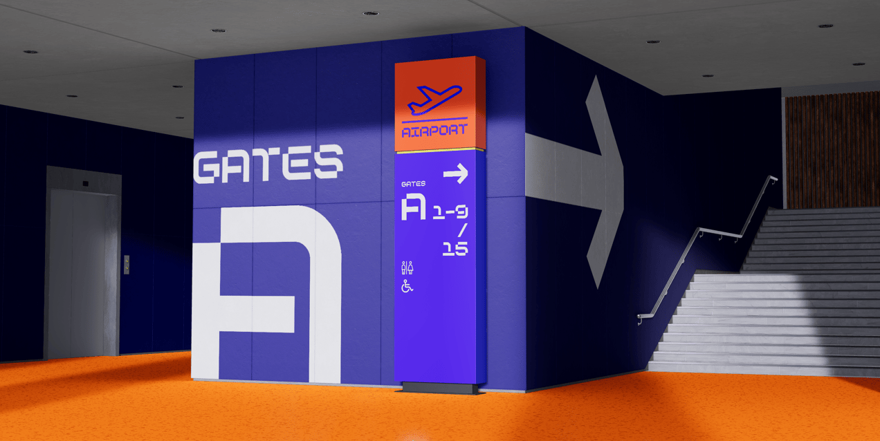 Free Interior Direction Sign 3D mockup. Create presentations using Online Mockup Generator.