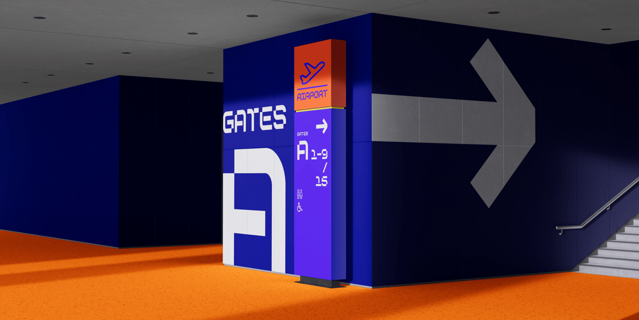 Free Interior Direction Sign 3D mockup. Create presentations using Online Mockup Generator.