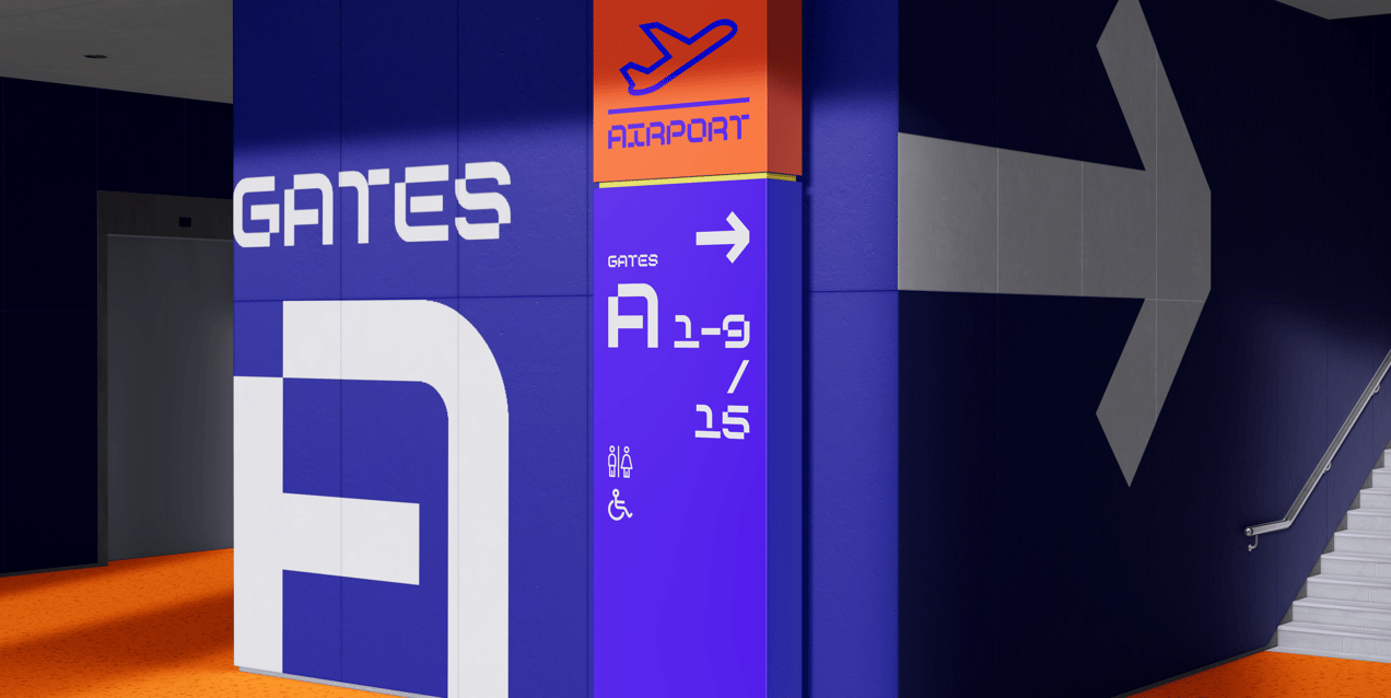 Free Interior Direction Sign 3D mockup. Create presentations using Online Mockup Generator.