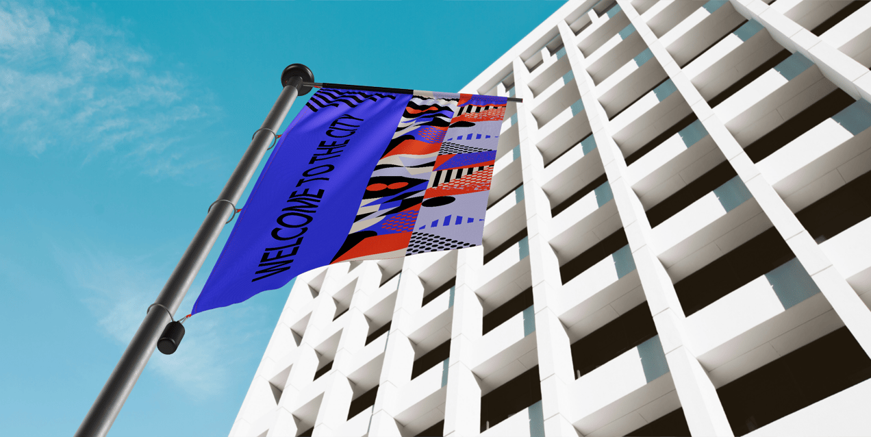 Flag Pole Banner 3D mockup. Create presentations using Online Mockup Generator.
