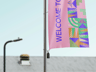 Flag Pole Banner 3D mockup. Create presentations using Online Mockup Generator.