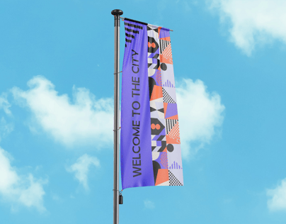 Flag Pole Banner 3D mockup. Create presentations using Online Mockup Generator.