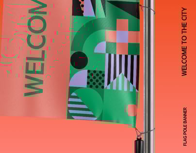 Flag Pole Banner 3D mockup. Create presentations using Online Mockup Generator.