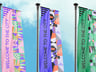 Flag Pole Banner 3D mockup. Create presentations using Online Mockup Generator.