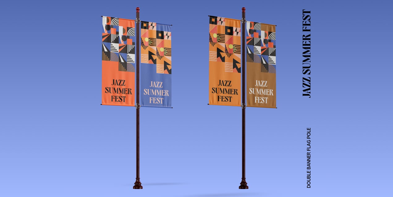 Flag Pole Banner 3D mockup. Create presentations using Online Mockup Generator.