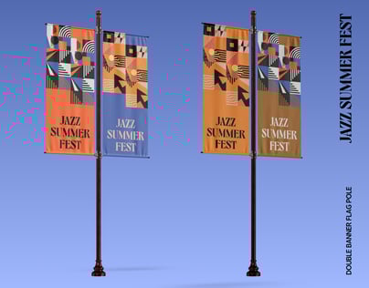 Flag Pole Banner 3D mockup. Create presentations using Online Mockup Generator.