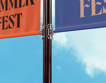 Flag Pole Banner 3D mockup. Create presentations using Online Mockup Generator.
