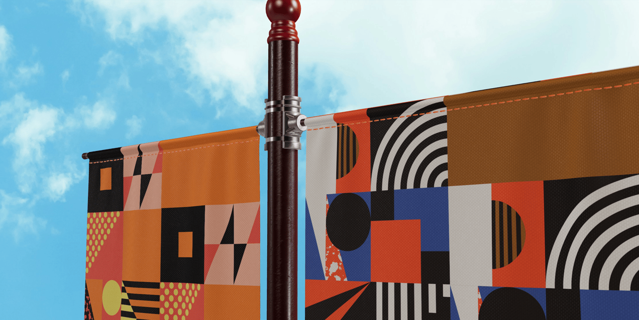 Flag Pole Banner 3D mockup. Create presentations using Online Mockup Generator.