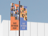 Flag Pole Banner 3D mockup. Create presentations using Online Mockup Generator.