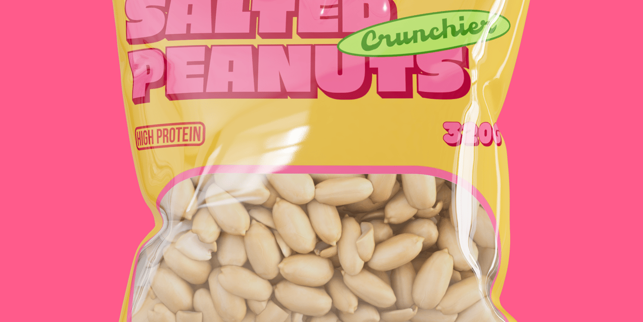 Peanuts Bag 3D mockup. Create presentations using Online Mockup Generator.