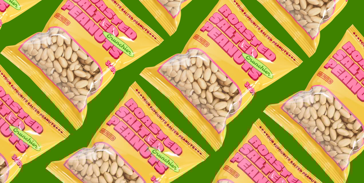 Peanuts Bag 3D mockup. Create presentations using Online Mockup Generator.