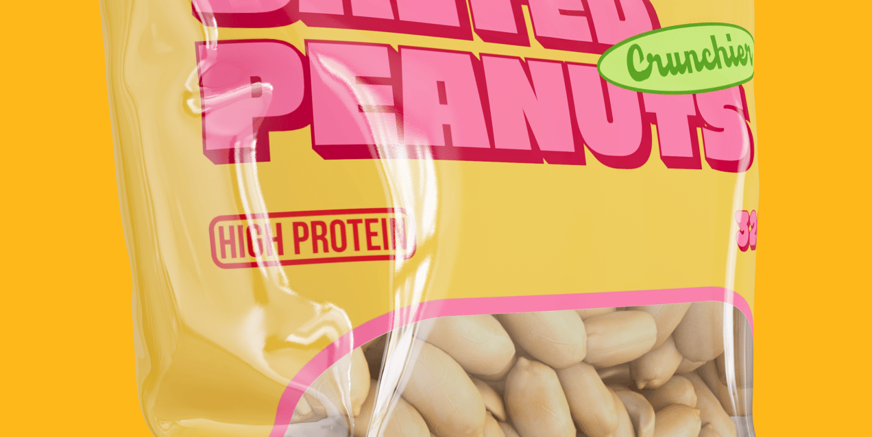 Peanuts Bag 3D mockup. Create presentations using Online Mockup Generator.