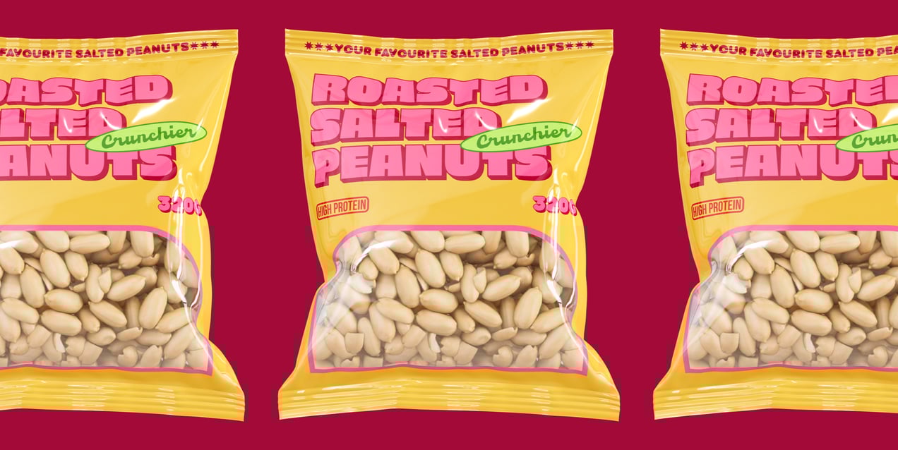 Peanuts Bag 3D mockup. Create presentations using Online Mockup Generator.