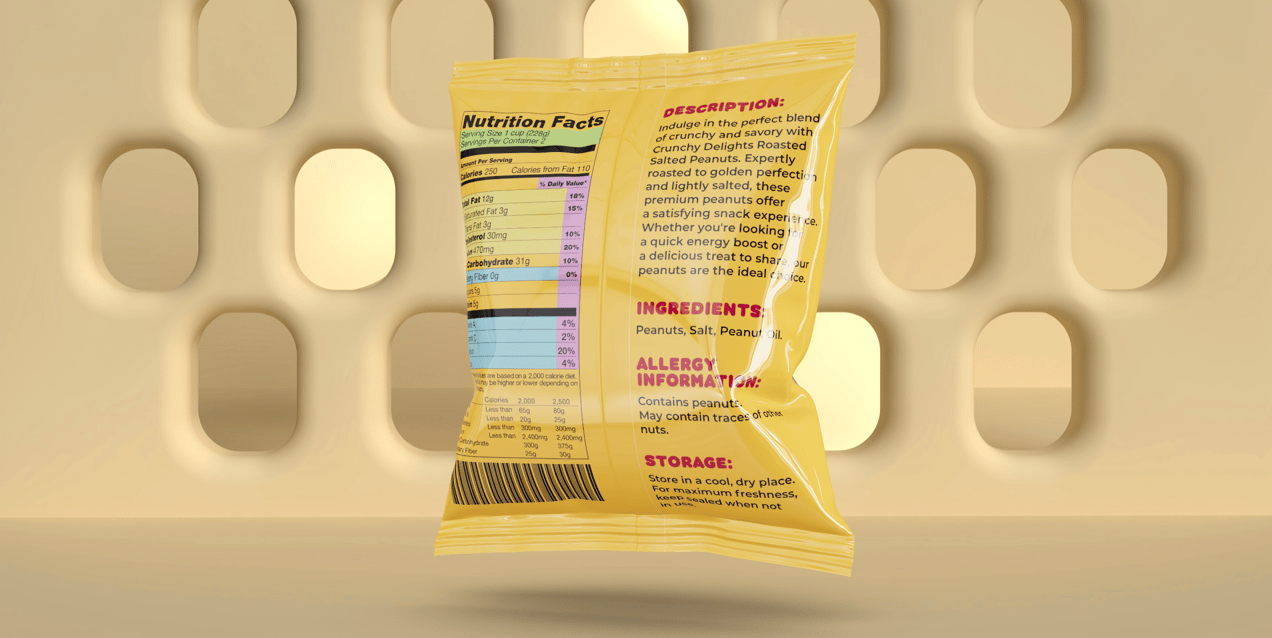 Peanuts Bag 3D mockup. Create presentations using Online Mockup Generator.
