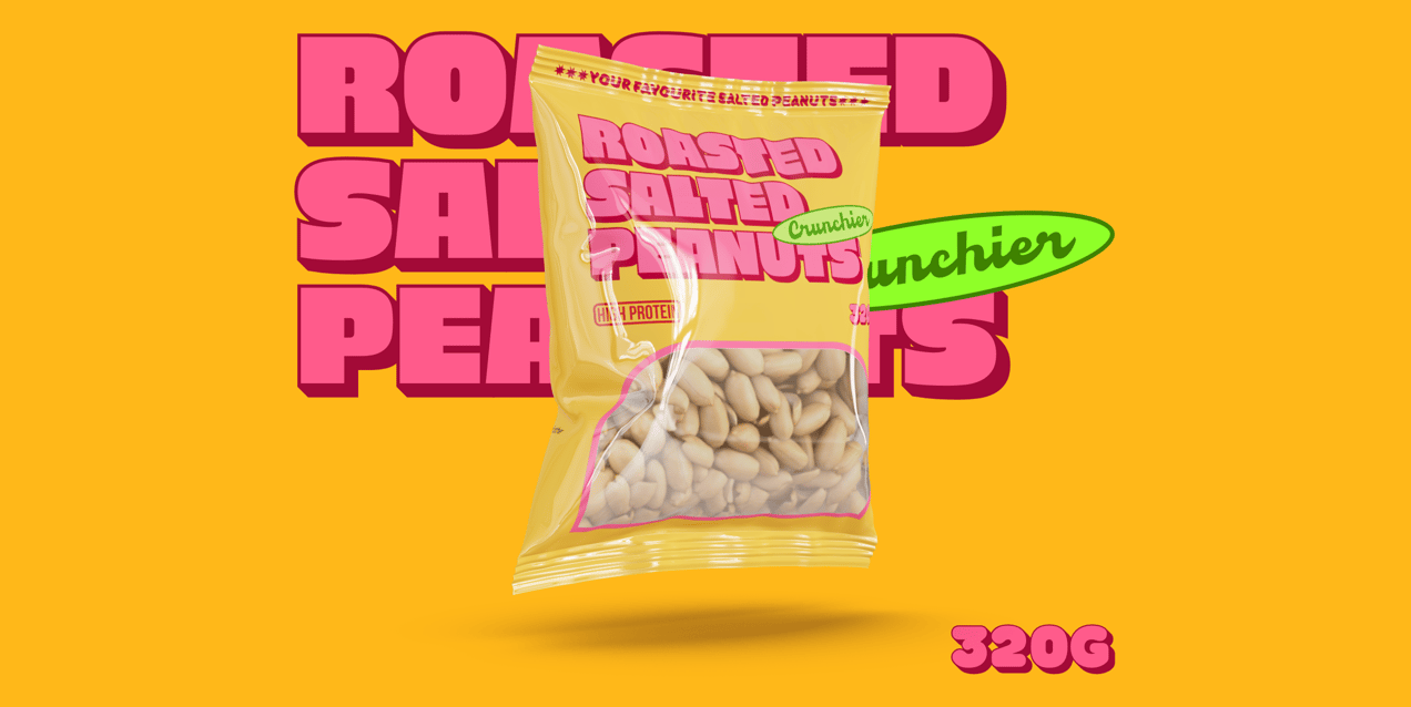 Peanuts Bag 3D mockup. Create presentations using Online Mockup Generator.