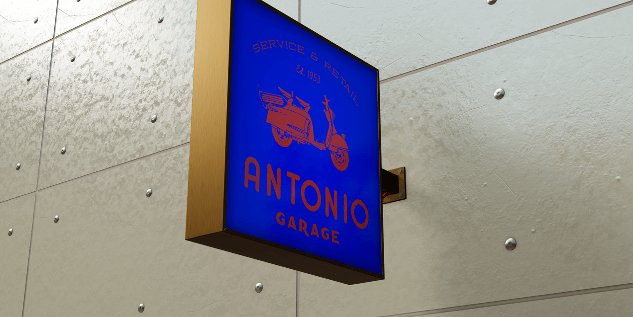 Signboard 3D mockup. Create presentations using Online Mockup Generator.