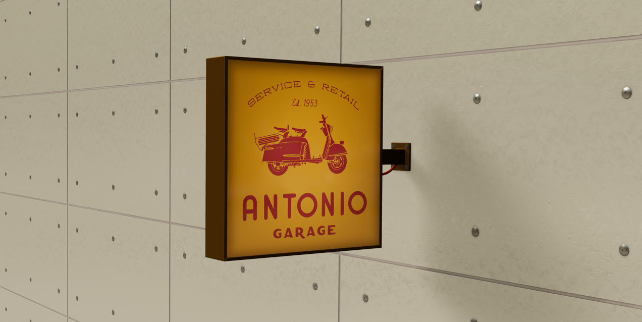 Signboard 3D mockup. Create presentations using Online Mockup Generator.