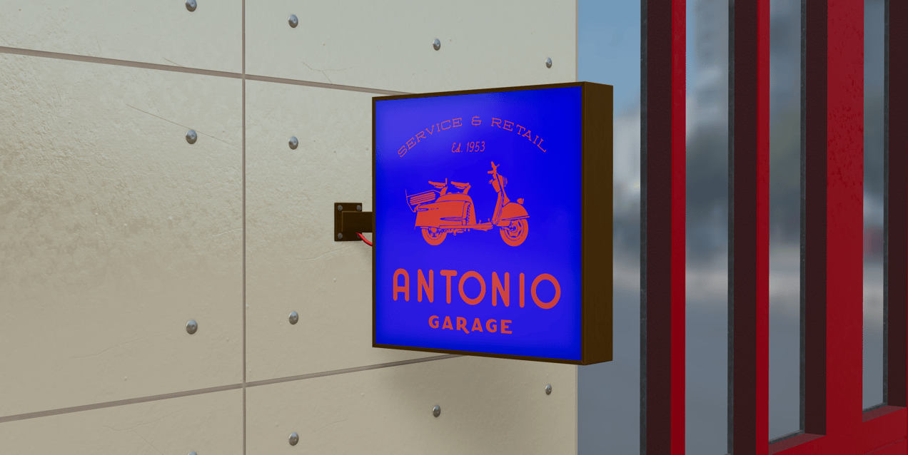 Signboard 3D mockup. Create presentations using Online Mockup Generator.
