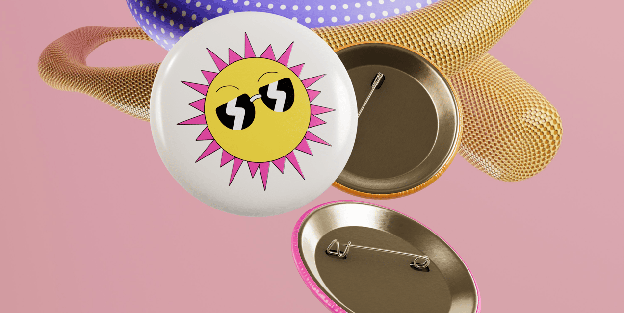 Circle Button Pin 3D mockup. Create presentations using Online Mockup Generator.