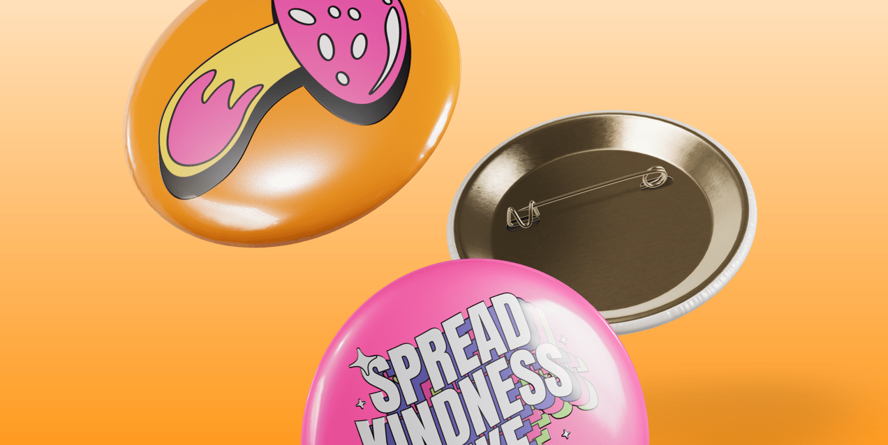 Circle Button Pin 3D mockup. Create presentations using Online Mockup Generator.