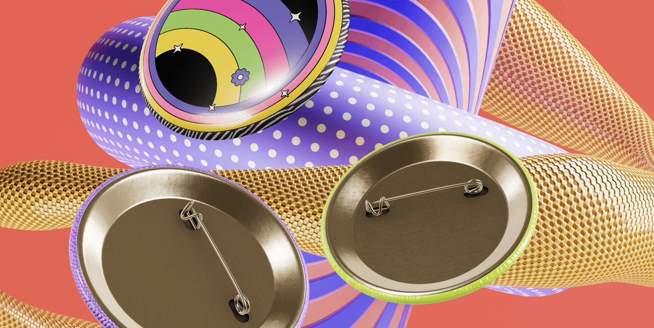 Circle Button Pin 3D mockup. Create presentations using Online Mockup Generator.