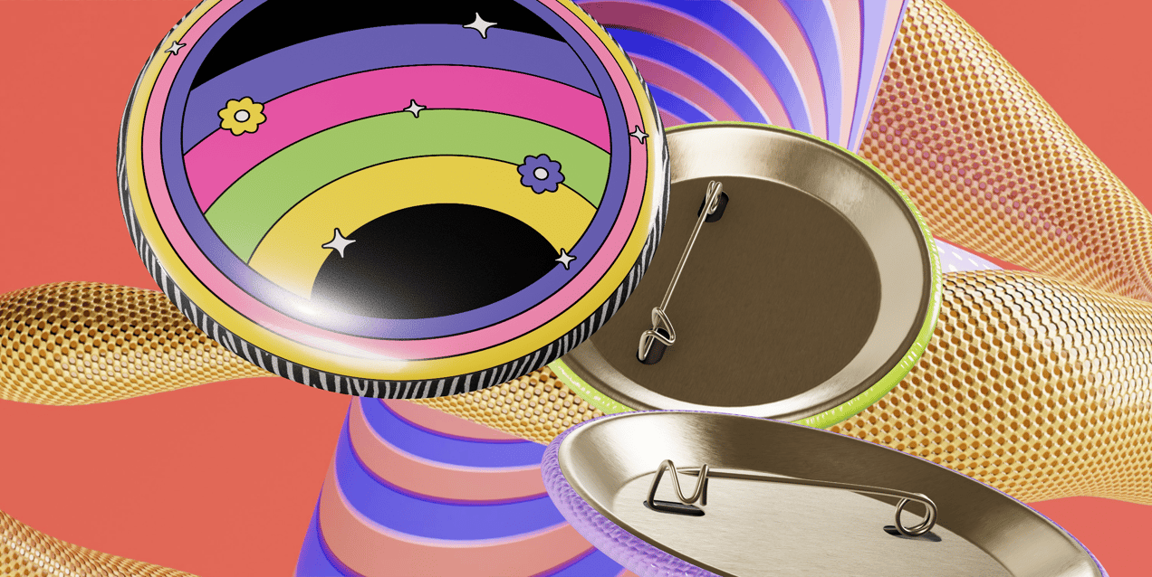 Circle Button Pin 3D mockup. Create presentations using Online Mockup Generator.